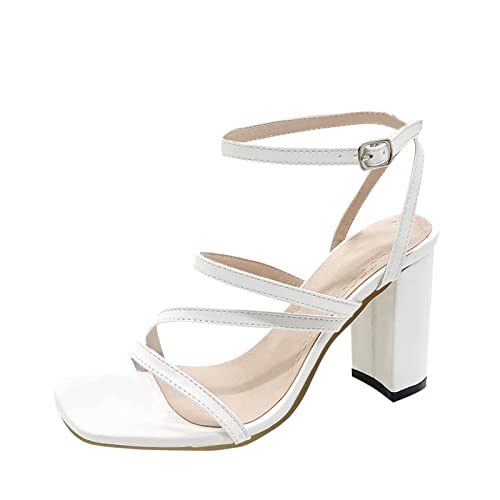 Riemchensandalen Damen mit Absatz Sommer Keilabsatz Casual Sommerschuhe Absatzschuhe Leicht Weite Bequem Sandaletten Strandschuhe Riemchen Wedge Elegant High Heels Sandalen (Weiß,37) von Sobzia
