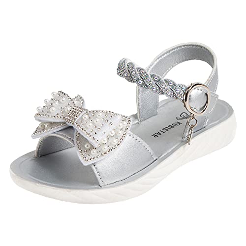 Sandalen Für Mädchen,Sandalen für Mädchen Leicht Leder Schuhe Sommerschuhe Blumen Kinder Strandsandalen Sandaletten Slingback Rutschfeste Schuhe (Silber,35) von Sobzia