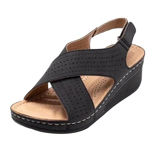 Schuhe Damen Sommer,Orthopädische Sandalen Damen Sommer Leichte Weiche Sandaletten Sommerschuhe Plateau Breite Füße Hausschuhe Wandersandalen Bequem Rutschfeste Schuhe (Schwarz,42) von Sobzia