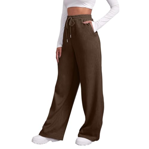 Schwarze Jogginghose Damen,Jogginghose Damen Baggy Sommerhose Leicht Sommer Mädchen Sweatpants Trainingshose Lang mit Taschen Yogahose Freizeithose Bequeme Weite Sporthose Schlupfhose (Braun,S) von Sobzia