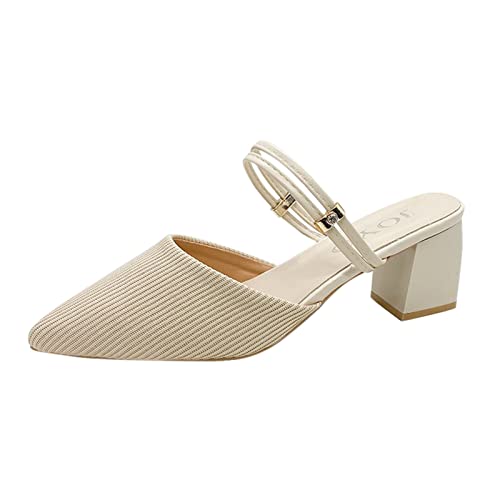 Slingpumps Damen, Slingback Pumps Damen Blockabsatz Riemchen Hochzeitsschuhe High Heels Elegant Und Bequem Breite Füße Kitten Heels Sandalen mit Absatz Elegant Brautschuhe Absatzschuhe (Beige,39) von Sobzia