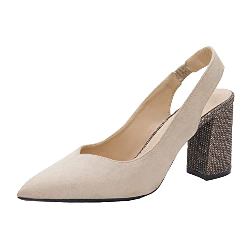Slingpumps Damen, Slingback Pumps Damen Breite Füße Elegant Und Bequem Kitten Heels Sandalen mit Absatz Blockabsatz Riemchen High Heels Hochzeitsschuhe Elegant Brautschuhe Absatzschuhe (Beige,40) von Sobzia