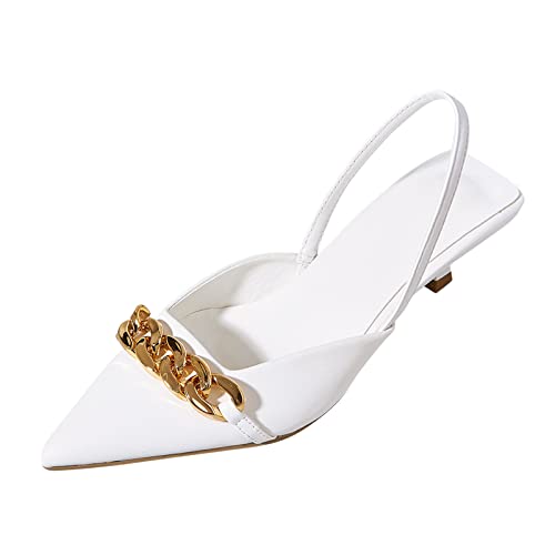 Slingpumps Damen, Slingback Pumps Damen Elegant Und Bequem Blockabsatz High Heels Sandalen mit Absatz Breite Füße Riemchen Kitten Heels Hochzeitsschuhe Elegant Absatzschuhe Brautschuhe (Weiß,38) von Sobzia
