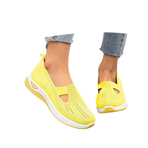 Slipper,Orthopädische Schuhe Damen Weite H Walkingschuhe Turnschuhe Leichte Bequem Elegant Sneaker Stoffschuhe Hallux Valgus Sommer Sommerschuhe Schlupfschuhe (Gelb,41) von Sobzia