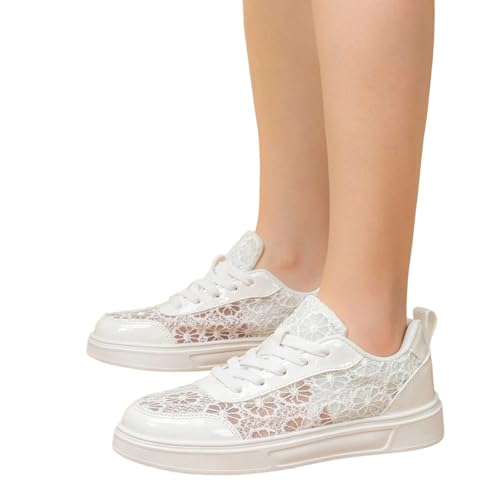 Sneaker Damen,Trachtenschuhe Damen Spitzen Dirndl Schuhe Flache Turnschuhe Weiße Sneaker Leichte Bequem Sommerschuhe Stoffschuhe Trachten Brautschuhe für Oktoberfest und Festival (Weiß,41) von Sobzia