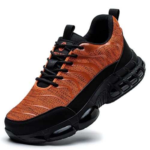 Sobzia Arbeitsschuhe Herren,Arbeitsschuhe Herren Damen Atmungsaktiv rutschfest Stahlkappenschuhe mit Stahlkappe Leicht Sicherheitsschuhe Sportliche Arbeitsturnschuhe (Orange,46) von Sobzia