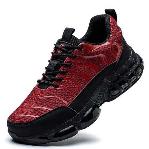Sobzia Arbeitsschuhe Herren,Arbeitsschuhe Herren Damen Atmungsaktiv rutschfest Stahlkappenschuhe mit Stahlkappe Leicht Sicherheitsschuhe Sportliche Arbeitsturnschuhe (Rot,41) von Sobzia