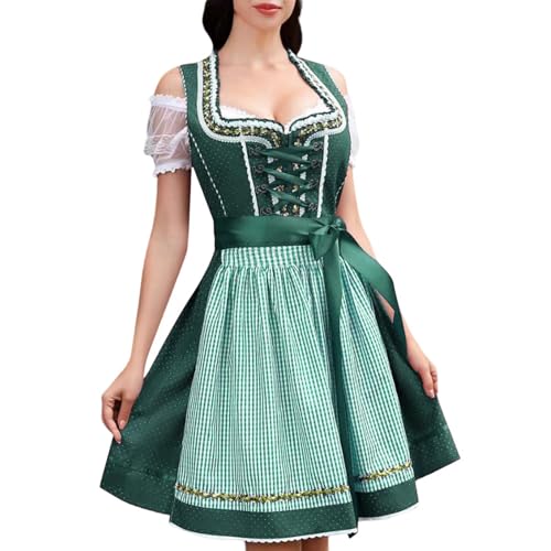 Sobzia Dirndl Damen,Dirndl Damen Midi Oktoberfest Outfit Komplettsets Dirndlkleid Festlich Trachtenkleid Lang Dirndelkleider Inkl.Dirndlbluse,Dirndlschürze 3 Teilig (Grün,S) von Sobzia