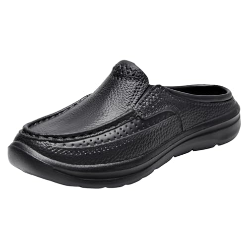 Sobzia Gummi Clogs,Gartenschuhe Herren, Garten Leder Sommerschuhe Sandalen Leichte Weite H Gummischuhe Pantoletten Orthopädische Weiche Hausschuhe Gartenclogs(Schwarz,44) von Sobzia