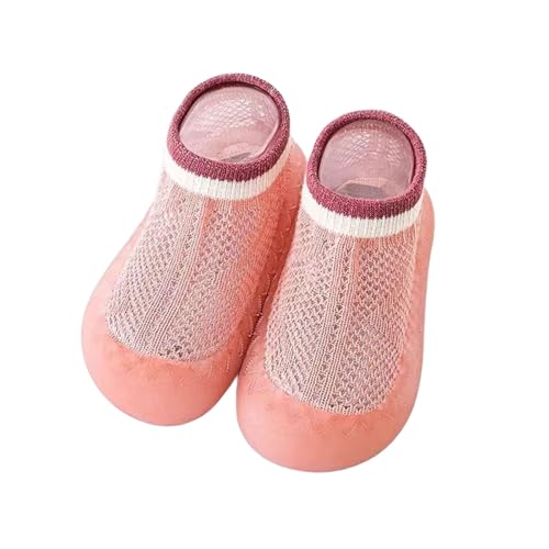 Sobzia Lauflernschuhe Baby,Sockenschuhe Baby Outdoor Zehen und Fersenschutz Krabbelschuhe Weicher Niedlicher Cartoon Hausschuhe Rutschfeste Stricken Lauflernschuhe (Rosa,24) von Sobzia