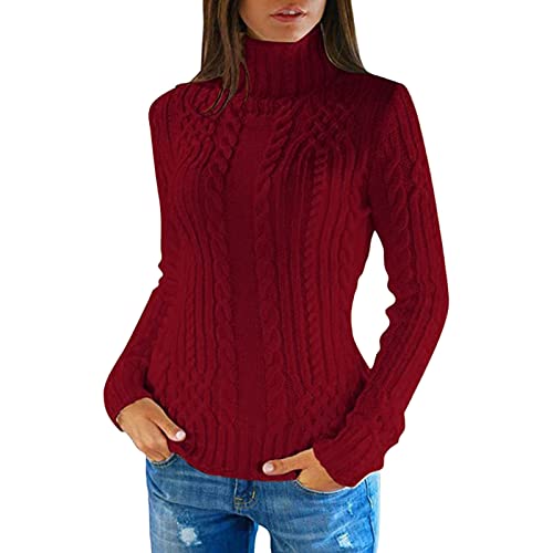 Sobzia Norweger, Winterpullover Damen Rolli Langarm Rollkragenpullover Zopfmuster Winterpullover Basic Turtleneck Troyer Grobstrick Knitted Warm Kaschmir Pullover von Sobzia