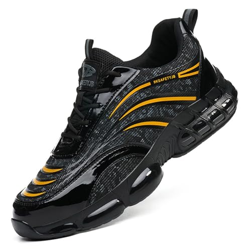Sobzia S3 Sicherheitsschuhe Herren,Arbeitsschuhe Herren Damen Atmungsaktiv Sportliche Stahlkappenschuhe rutschfest mit Stahlkappe Arbeitsturnschuhe Leicht Sicherheitsschuhe (Gelb,39) von Sobzia