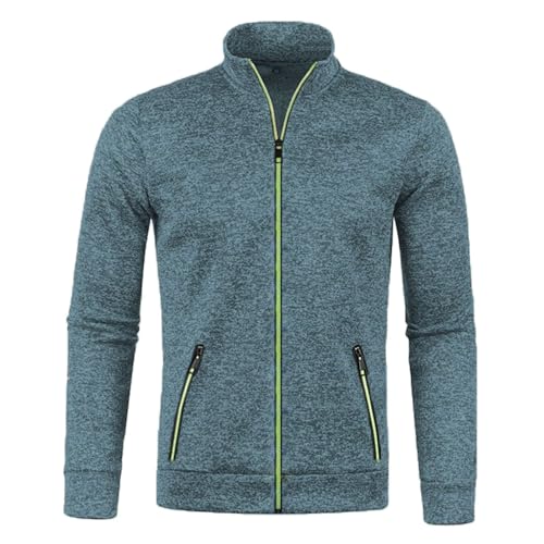 Sobzia Strickjacke Herren mit Reißverschluss Leichte Cardigan Sweatjacke Ohne Kapuze Übergang Fleecejacke Pullover Dünne mit Taschen Trachtenjacke Trainingsjacke Blau 5XL von Sobzia