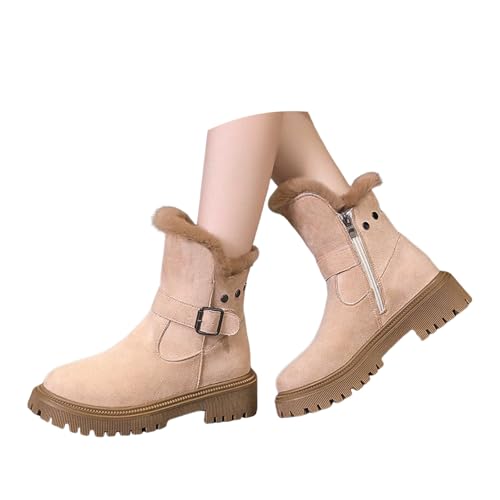 Sobzia Winterstiefel Damen Gefüttert Seitlicher Reißverschluss Winterschuhe Stiefeletten Wasserdicht Winterboots Schneestiefel Warm Boots Stiefel Beige 38 von Sobzia