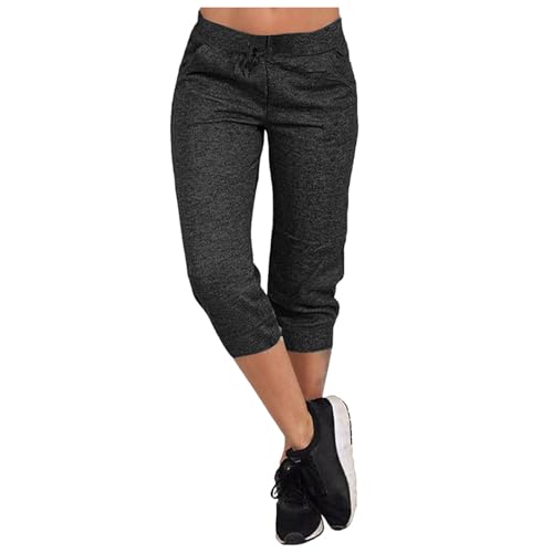 3/4 Hose Damen Caprihose Sommer Elegant Outdoor Sporthose Laufhose Leicht Dreiviertel Sommerhose Jogginghose mit Taschen Bequem Capri Hose Yoga Hose (Schwarz,L) von Sobzia