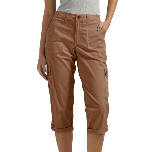 Sommerhose Damen Leicht,Caprihose Damen Sommer Sport Dreiviertel mit Taschen Laufhose Cargohose Atmungsaktiv Outdoor Sporthose Wanderhose Leicht Bequem Stretch Sommerhose Trekkinghose (Kaffee,L) von Sobzia