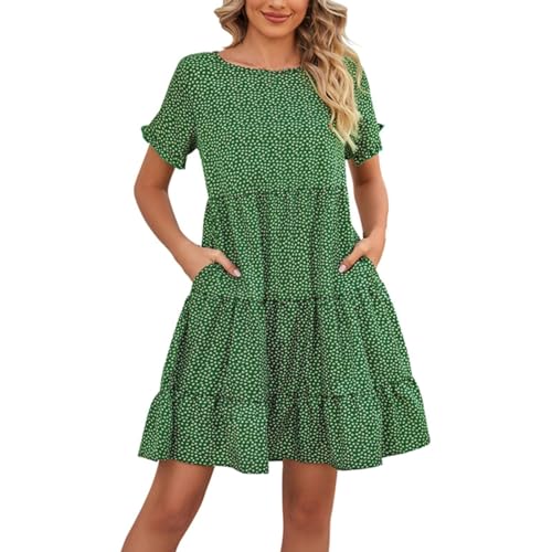 Sommerkleider Damen,Sommerkleid Damen Leicht und Luftig Knielang Blumenkleid Strandkleid Sommer Kurzarm Abendkleider Boho Kleid Elegant Neckholder Freizeitkleid Sommerkleider (Grün,XXL) von Sobzia