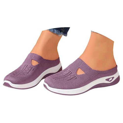 Sommerschuhe Damen,Orthopädische Hausschuhe Damen - Sommer Bequem Breite Füße Sandalen Pantoletten Weiche Leichte Sommerschuhe Sandaletten Ergonomische Atmungsaktive Schuhe Slipper (Lila,40) von Sobzia
