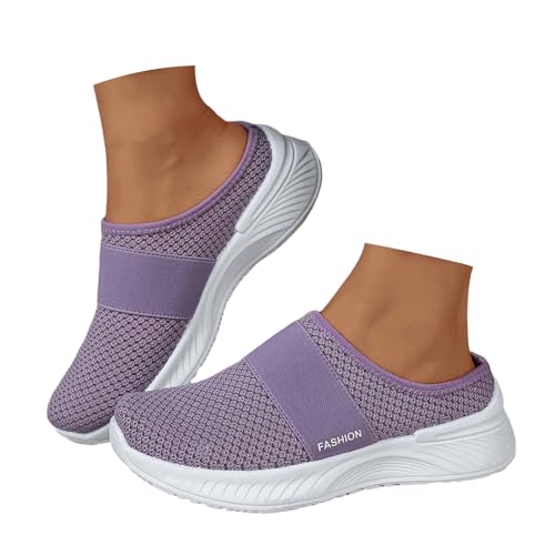 Sommerschuhe Damen,Orthopädische Sandalen Damen Air Cushion Freizeit Atmungsaktiv Sandals Gesundheitsschuhe Diabetiker Slip on Walkingschuhe Hausschuhe Fersensporn Mesh Sandalen Schuhe (Purple,40) von Sobzia