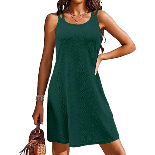 Strandkleid Damen Luftig,Strandkleider Damen Sommer Leicht Ärmellos Sommerkleid Strandtunika Strand Kurz Strandponcho Strandkleid Luftig Casual Bikini Cover Up Trägerkleid (Grün,S) von Sobzia