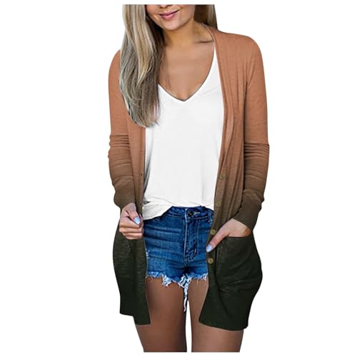 Strickjacke Damen Lang,Leichte Strickjacke Damen Sommer Lang Sommerjacke mit Taschen Dünne Cardigan Elegant Casual Strickjacken (Kaffee,M) von Sobzia