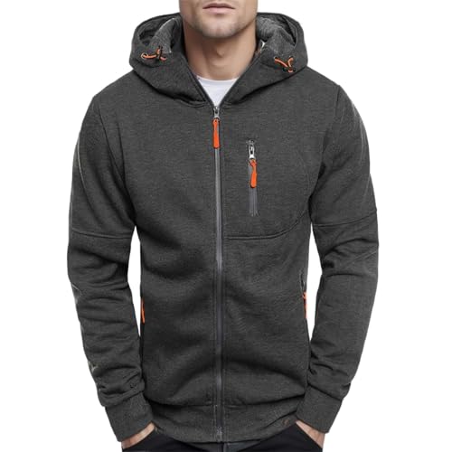 Sweatjacke Herren,Sweatjacke Herren Hoodie mit Kapuze Langarm Kapuzenjacke Kapuzenpullover Reißverschluss Outdoor Sportjacke Sweatshirt Jacke Oversized Männer Wanderjacke Pullover (Grau,4XL) von Sobzia
