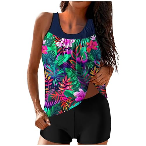 Tankini Damen Große Größen,Tankini Damen Bauchweg - Set Große Größen Badeshorts mit Oberteil Bademode Badeanzug Push Up Strand Schwimmanzug Badeanzüge Sommer Zweiteilig Badebekleidung (Grün,XXL) von Sobzia
