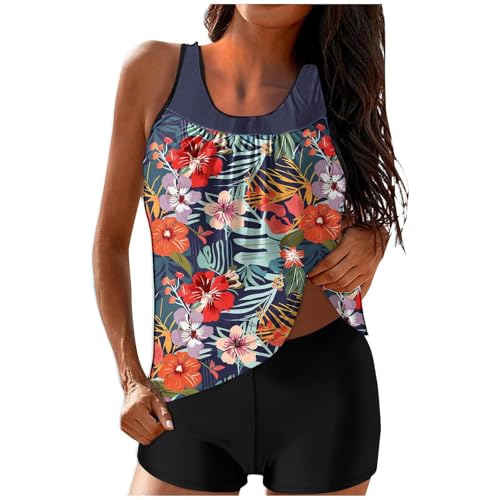Tankinis Für Damen,Tankini Damen Bauchweg - Set Große Größen Badeshorts mit Oberteil Bademode Badeanzug Push Up Strand Schwimmanzug Badeanzüge Sommer Zweiteilig Badebekleidung (Orange,XL) von Sobzia