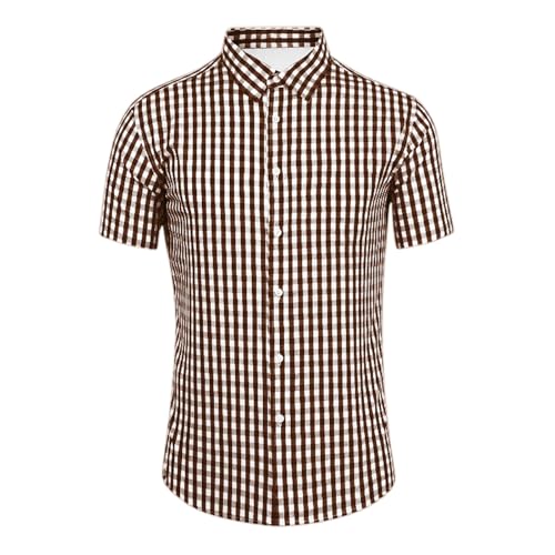 Trachtenhemd Herren Kurzarm,Trachtenhemd Herren - Oktoberfest Outfit Rot Blau Karohemd Langarm Kurzarm Hemd Tracht Slim Fit Kariertes Hemd Freizeithemd (Braun,XXL) von Sobzia