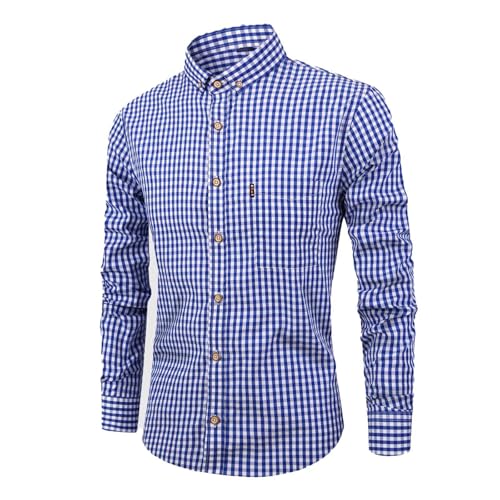 Trachtenhemd Herren - Oktoberfest Herren Outfit Rot Blau Karohemd Langarm Kurzarm Hemd Tracht Slim Fit Kariertes Hemd Freizeithemd (Blau,XL) von Sobzia