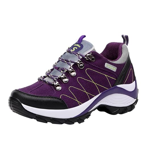 Turnschuhe Damen Wasserdicht,Wanderschuhe Damen Wasserdicht rutschfeste Bergschuhe Outdoor Schuhe Leichte Trekkingschuhe Halbschuhe Breite Füße Turnschuhe Laufschuhe (Lila,38) von Sobzia