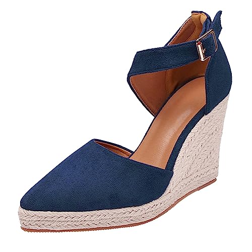 Wedges Damen Keilabsatz,Espadrilles Für Damen Keilabsatz Mit Absatz Wedges Pumps Sandaletten Sommer Bequem Sommerschuhe Absatzschuhe Plateau Elegant Keilpumps (Blau,40) von Sobzia
