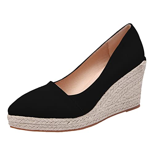 Wedges Damen Keilabsatz,Espadrilles Für Damen Keilabsatz Sommer Mit Absatz Absatzschuhe Pumps Plateau Elegant Sommerschuhe Sandaletten Wedges Bequem Keilpumps (Schwarz,40) von Sobzia