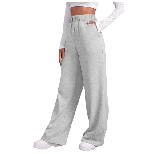 Weite Jogginghose Damen,Jogginghose Damen Baggy Sommerhose Leicht Sommer Mädchen Sweatpants Trainingshose Lang mit Taschen Yogahose Freizeithose Bequeme Weite Sporthose Schlupfhose (Grau,M) von Sobzia