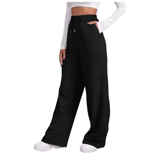 Weite Jogginghose Damen,Jogginghose Damen Baggy Sommerhose Leicht Sommer Mädchen Sweatpants Trainingshose Lang mit Taschen Yogahose Freizeithose Bequeme Weite Sporthose Schlupfhose (Schwarz,L) von Sobzia
