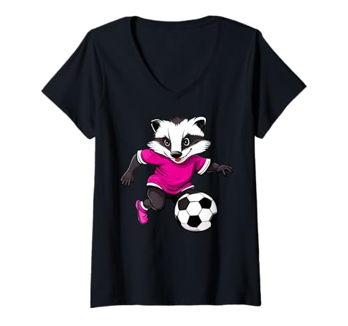 Damen Fussball Dachse T-Shirt mit V-Ausschnitt Damen Fussball Dachse T-Shirt mit V-Ausschnitt von Soccer Animals