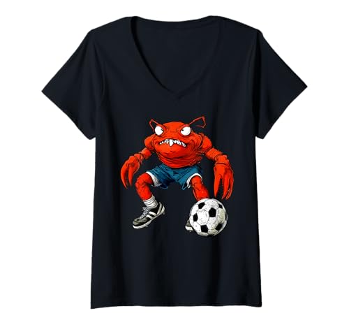 Damen Krabben Fussball T-Shirt mit V-Ausschnitt Damen Krabben Fussball T-Shirt mit V-Ausschnitt von Soccer Animals