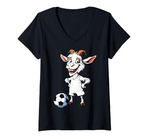Damen Ziegen Fussball/Fussballer Ziege T-Shirt mit V-Ausschnitt Damen Ziegen Fussball/Fussballer Ziege T-Shirt mit V-Ausschnitt von Soccer Animals