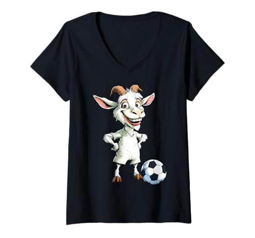 Damen Ziegen Fussball T-Shirt mit V-Ausschnitt von Soccer Animals