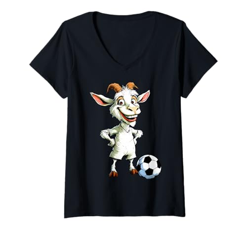 Damen Ziegen Fussball T-Shirt mit V-Ausschnitt von Soccer Animals