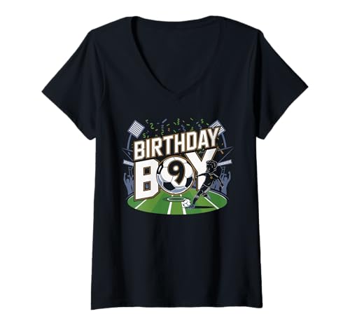 Damen 9th Birthday Boy Soccer Design with Number Nine Soccer Ball T-Shirt mit V-Ausschnitt Damen 9th Birthday Boy Soccer Design with Number Nine Soccer Ball T-Shirt mit V-Ausschnitt von Soccer Birthday Designs for 9 Year Old Boys