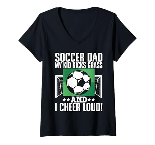 Damen Mein Kind tritt Gras und ich jubele laut! Fußball, Papa. T-Shirt mit V-Ausschnitt Damen Mein Kind tritt Gras und ich jubele laut! Fußball, Papa. T-Shirt mit V-Ausschnitt von Soccer Dad Gifts