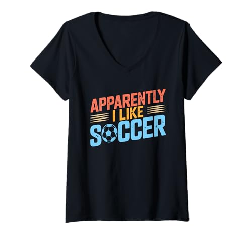Damen Apparently I Like Soccer Season Funny Game Day Mom Dad Fan T-Shirt mit V-Ausschnitt Damen Apparently I Like Soccer Season Funny Game Day Mom Dad Fan T-Shirt mit V-Ausschnitt von Soccer Fans Lover I Like Soccer Humor Tees & Gifts