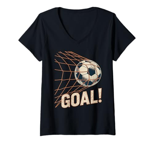 Damen Fußballtor Feier Vintage Fußball im Netz T-Shirt mit V-Ausschnitt Damen Fußballtor Feier Vintage Fußball im Netz T-Shirt mit V-Ausschnitt von Soccer Funny Athletic Memes by NLTS