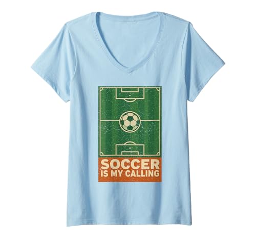 Damen Soccer Is My Calling Fußballfeld und Ball Statement Minimal T-Shirt mit V-Ausschnitt von Soccer Funny Athletic Memes by NLTS