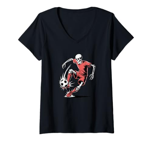 Damen Halloween Skelett Fußball T-Shirt mit V-Ausschnitt Damen Halloween Skelett Fußball T-Shirt mit V-Ausschnitt von Soccer Gift For A Soccer Player