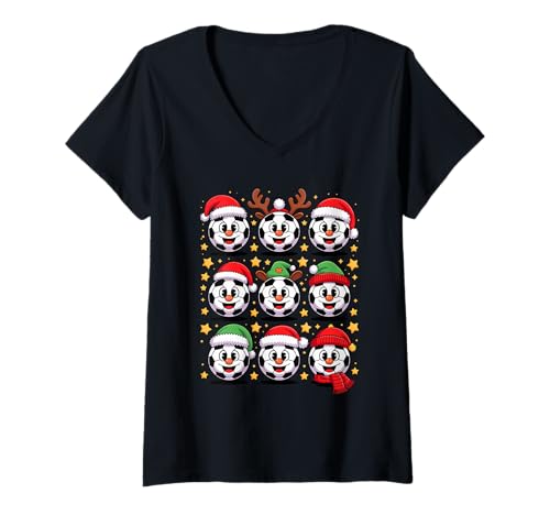 Damen Weihnachten Fußball Ball Weihnachtsmannmütze T-Shirt mit V-Ausschnitt Damen Weihnachten Fußball Ball Weihnachtsmannmütze T-Shirt mit V-Ausschnitt von Soccer Gift For A Soccer Player