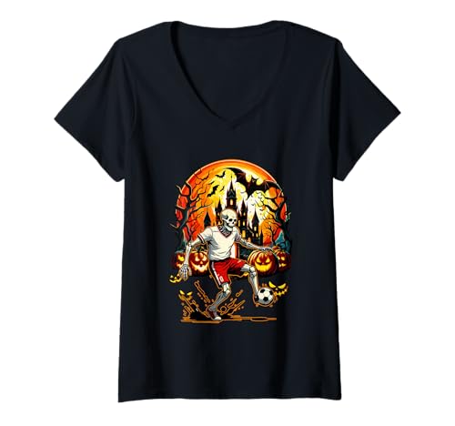 Damen Soccer Player Sports Lover Costume Halloween Skeleton T-Shirt mit V-Ausschnitt Damen Soccer Player Sports Lover Costume Halloween Skeleton T-Shirt mit V-Ausschnitt von Soccer Halloween Costume