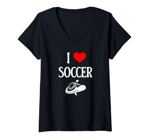 Damen Ich Liebe Fußball I Heart Soccer Lustiger Fußballsportliebhaber T-Shirt mit V-Ausschnitt von Soccer Lover I Love Soccer Football Soccer Co
