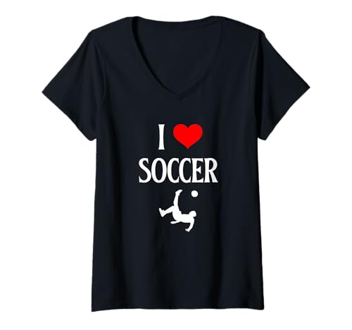 Damen Ich Liebe Fußball I Heart Soccer Lustiger Fußballsportliebhaber T-Shirt mit V-Ausschnitt von Soccer Lover I Love Soccer Football Soccer Co